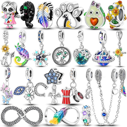 Silver Plated Eternal Symbol Charms Luminous Star Beads Love Dangle Safety Chain for Original Bracelet DIY Jewelry
