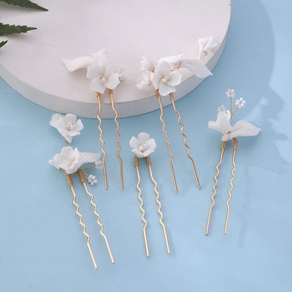Elegant Bride U-Shaped Hair Sticks - Top-Rated Porcelain Flower Hairpins for Stunning Wedding Looks GE-16