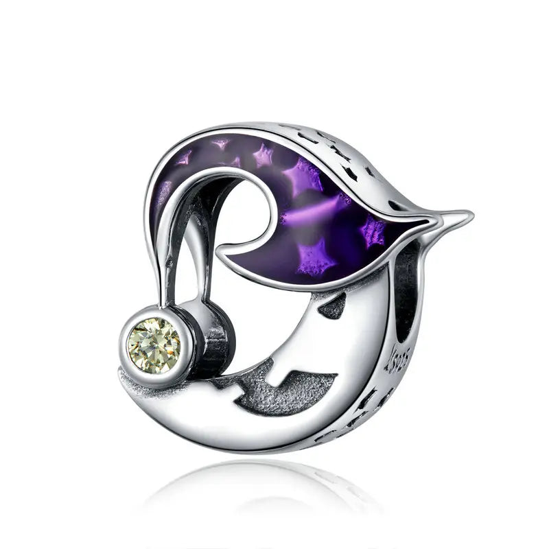 Bamoer Genuine 925 Sterling Silver Halloween Owl Charm with CZ for DIY Bracelet Jewelry