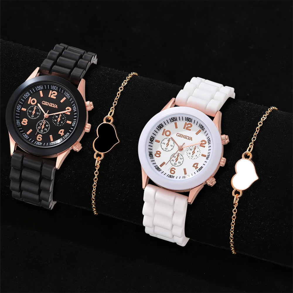 2PCS Set Couple Fashion Casual Leather Watches Simple Dial Multicolor