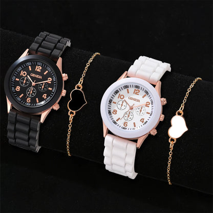 2PCS Set Couple Fashion Casual Leather Watches Simple Dial Multicolor