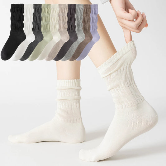 Womens Breathable Mid Calf Cotton Socks Elastic Wave Cuff