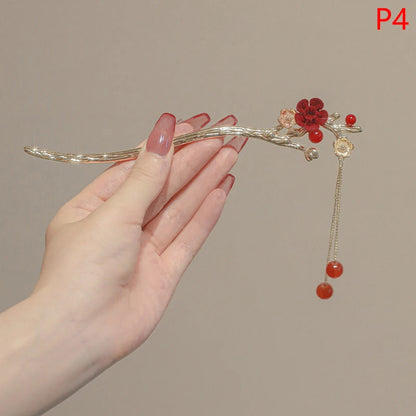 Elegant Chinese Tassel Hair Stick Floral Design Hairpin for Women