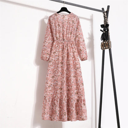 Spring Summer Women Maxi Dresses Casual Full Sleeve Floral