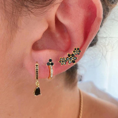 Elegant Zircon Water Drop Earrings Set for Women Stainless Steel Floral Hoops