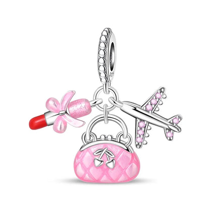 Romantic 925 Sterling Silver Lipstick Charm Pendant with Zircon for Womens Bracelets Necklaces DIY Jewelry Gift