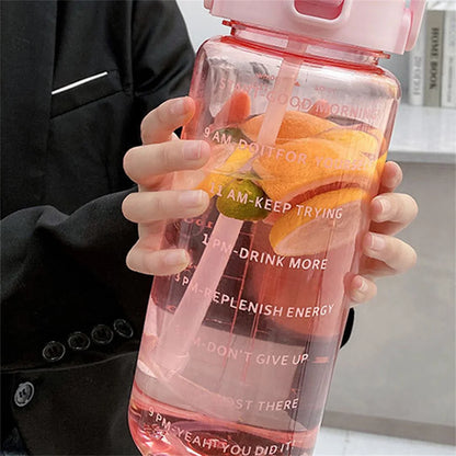 2L Leak Proof Travel Water Bottle With Time Marker Non Slip