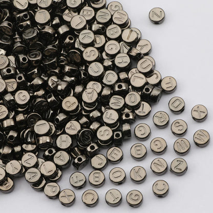 Gold Color Acrylic Spacer Beads with Black Letter Charms for Jewelry Making and DIY Crafts