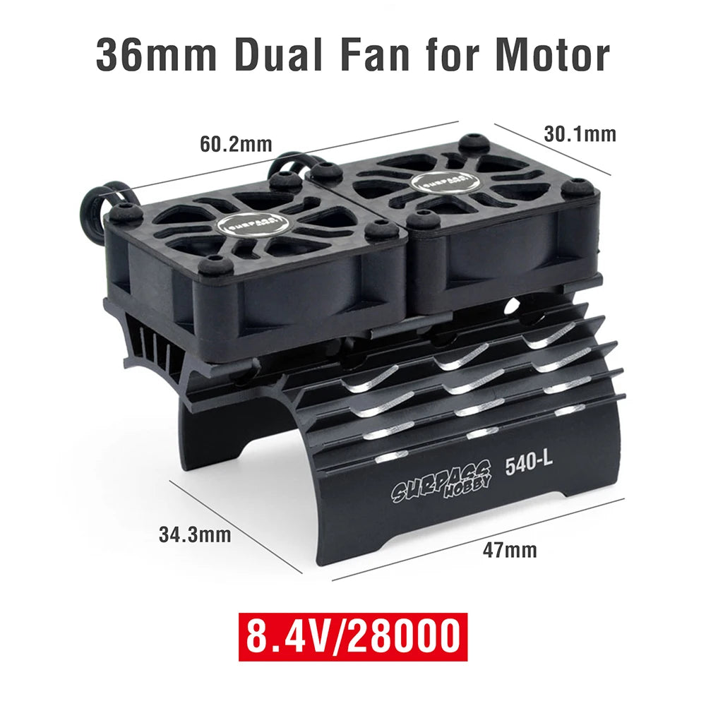 SURPASS HOBBY RC Motor Fan Cooling Heatsink for 380 390 540 550 36mm Dual Fan Black