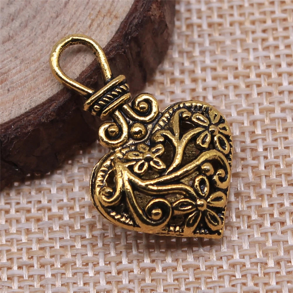 Vintage 3D Heart Charms with Floral Pattern Zinc Alloy Set of 3