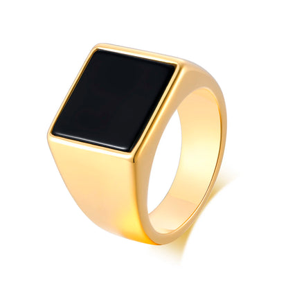 Vnox Black Stainless Steel Signet Ring for Men with Enamel Geometric Top