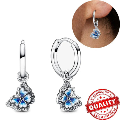 925 Sterling Silver Tulip Hoop Earrings with Dragonfly Firefly Bow Shell Conch and Turtle Designs Fine Jewelry Gifts for Women