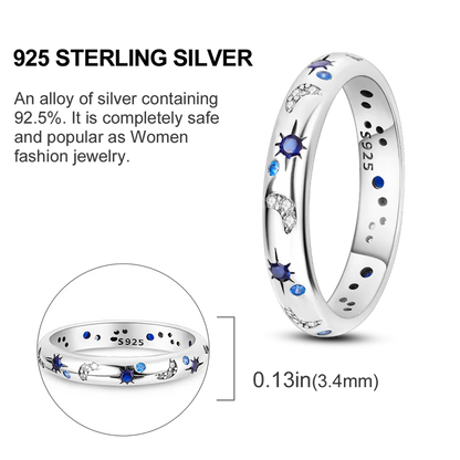 Blue Zircon Evil Eye Palm Star Moon Ring in 925 Sterling Silver for Women Wedding Jewelry Gifts LKTR224