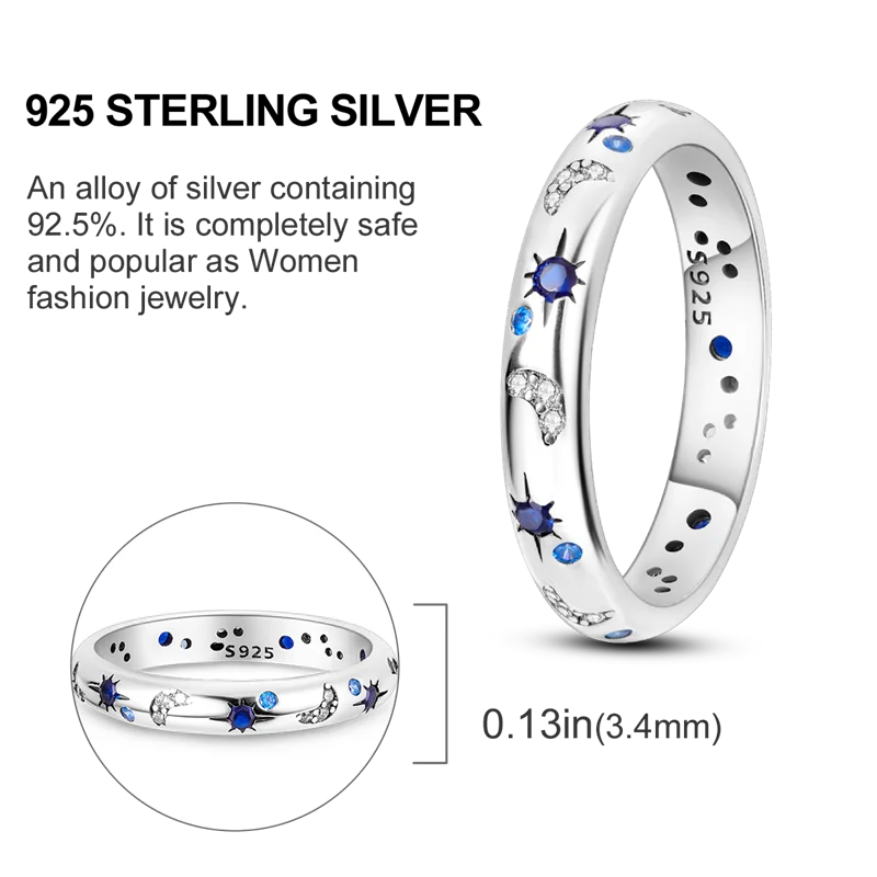 Blue Zircon Evil Eye Palm Star Moon Ring in 925 Sterling Silver for Women Elegant Wedding Jewelry Gifts LKTR152