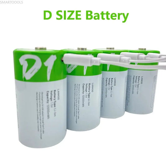 1-8PCS D Size USB Rechargeable Batteries LR20 Li-ion 1.5V 12000mWh with Type-C Cable 8 PCS D and 2 cable CHINA