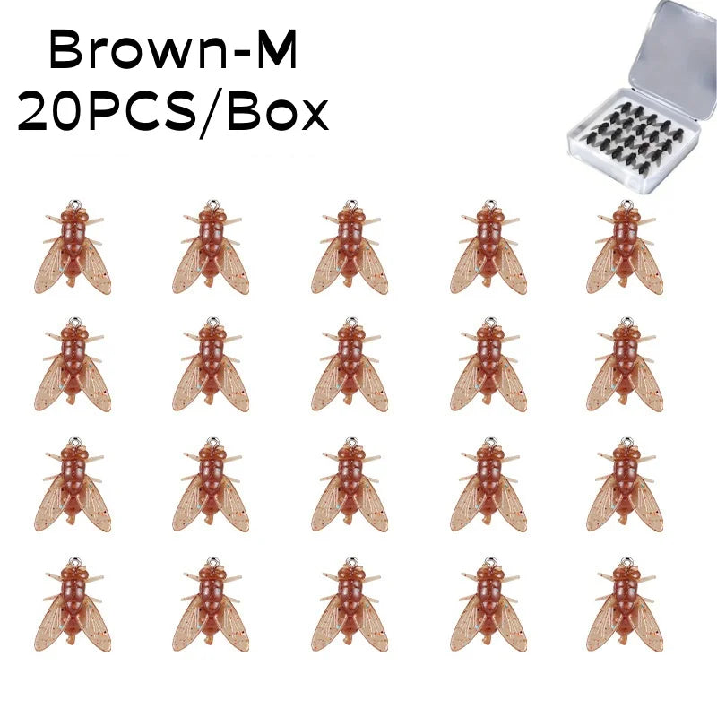 20PCS/Box Bionic Fly Fishing Bait Soft Hook for Salmon Trout Brown-12mm