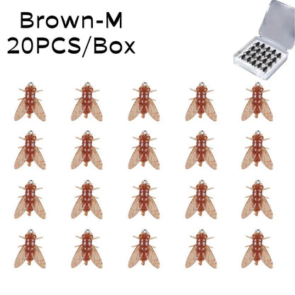 20PCS/Box Bionic Fly Fishing Bait Soft Hook for Salmon Trout Brown-12mm