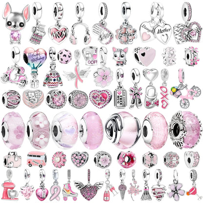 Pink Hot Air Balloon Daisy Murano Glass Charm for European Silver Bracelet