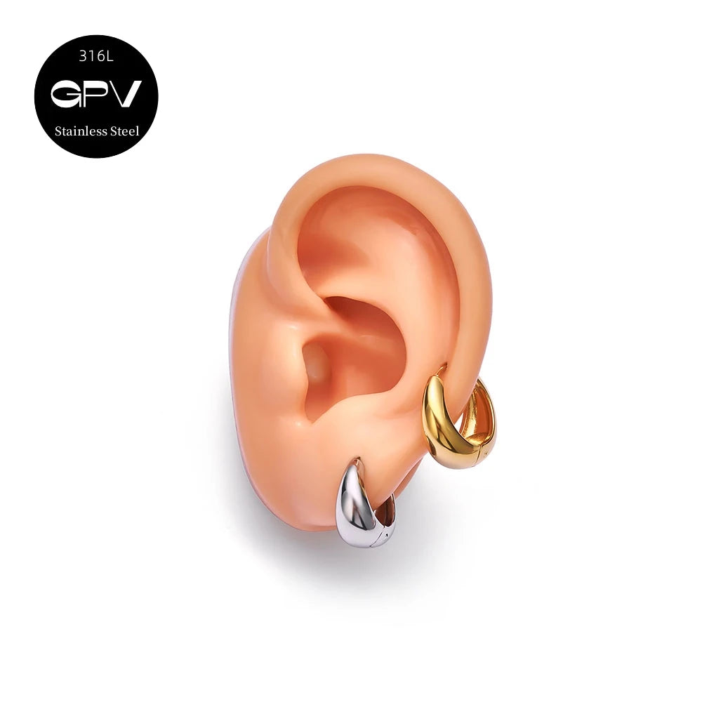 2PCS Women’s Light Luxury 316L Medical Stainless Steel Perforated Hoop Earrings