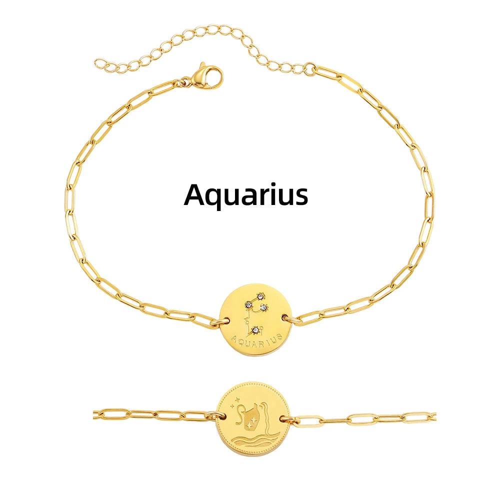 Vintage Zodiac Sign Charm Bracelet for Women - Stainless Steel Horoscope Jewelry 2023
