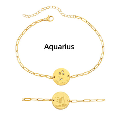 Vintage Zodiac Sign Charm Bracelet for Women - Stainless Steel Horoscope Jewelry 2023