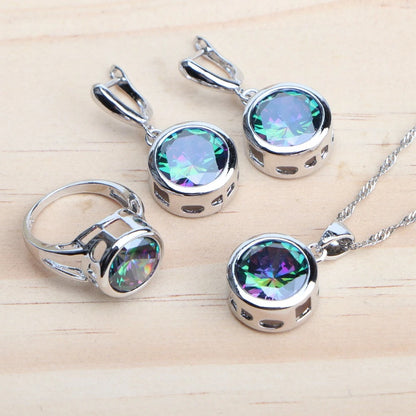 925 Sterling Silver Bridal Jewelry Set with Magic Rainbow Zircon Stones