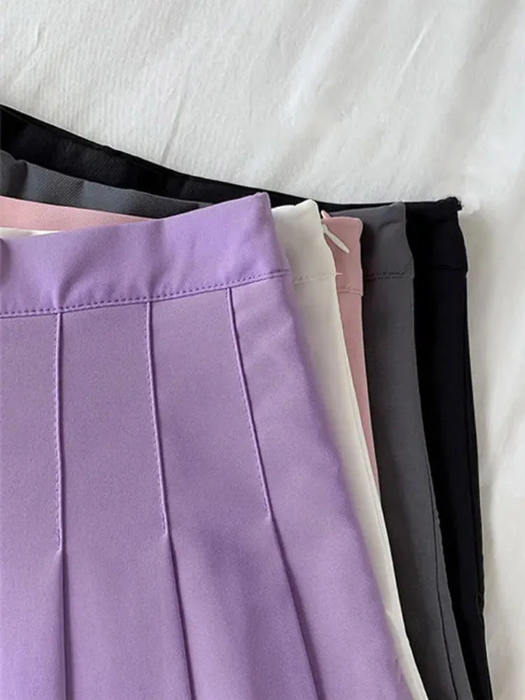 Gothic High Waist A Line Pleated Skirt For Women Black
