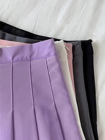 Gothic High Waist A Line Pleated Skirt For Women Black