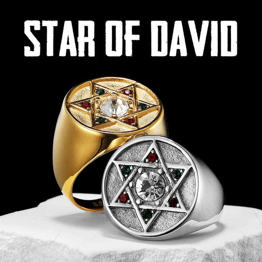 Solomon Star of David Stainless Steel Punk Rings for Men and Women Fashion Accessories