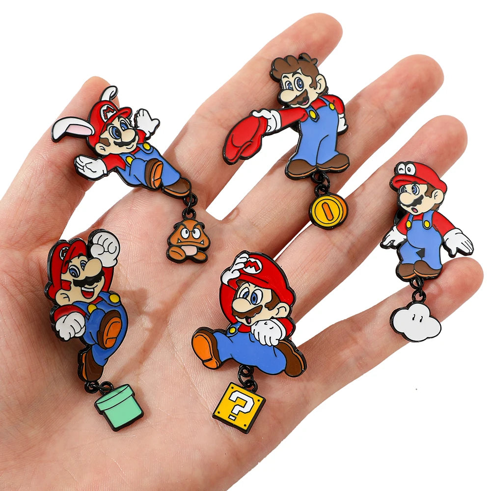 Charming Super Mario Metal Brooch Set - Cute Cartoon Game Character Pins