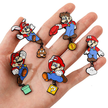 Charming Super Mario Metal Brooch Set - Cute Cartoon Game Character Pins