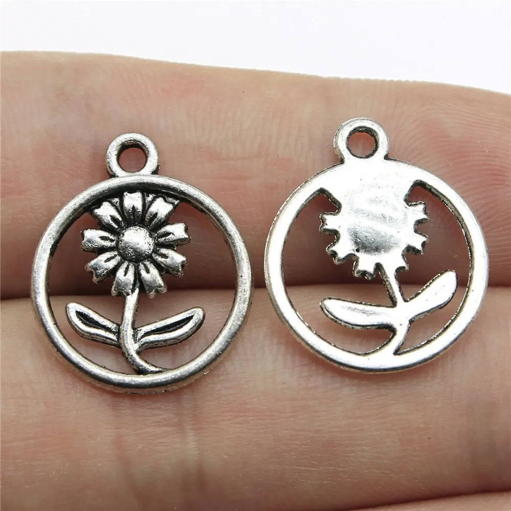 20Pc Antique Silver Sunflower Daisy Charms For Bracelets