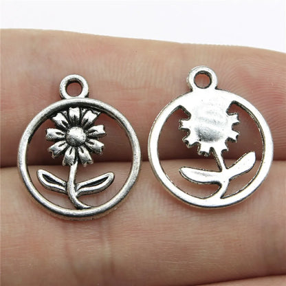 20Pc Antique Silver Sunflower Daisy Charms For Bracelets