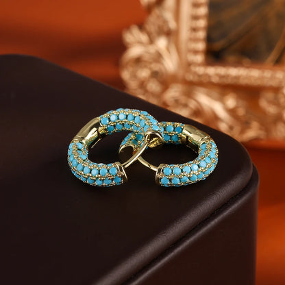 Zakol Turquoise Zircon Hoop Earrings for Women with Brilliant Cubic Zirconia Luxury Party Jewelry