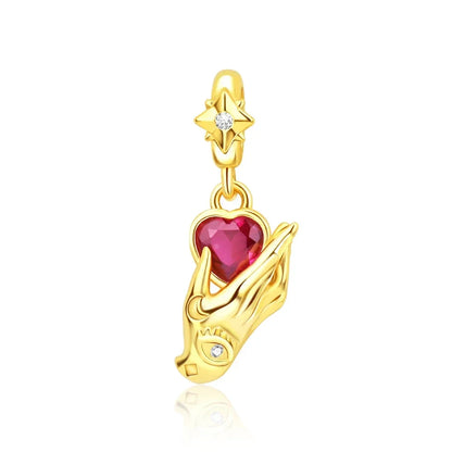 925 Sterling Silver Gold Heart and Maple Leaf Charms Sparkling Zircon Pendant for Women DIY Bracelet Fine Jewelry Gift
