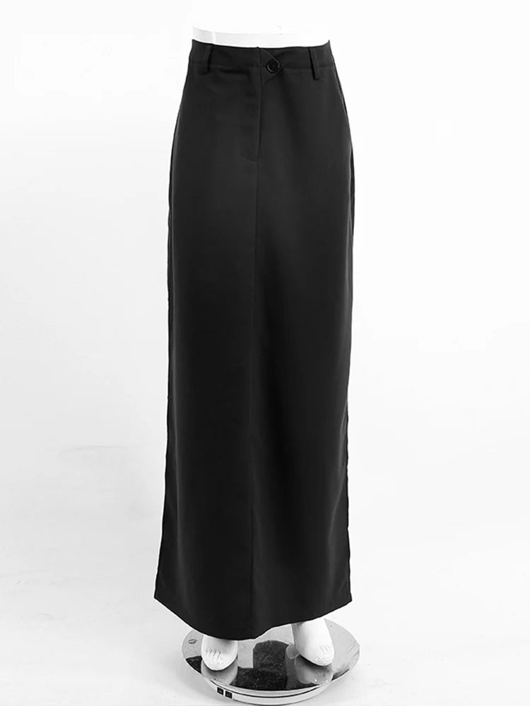 Black Loose Ankle Length A Line Skirt With Pocket Zip Women
