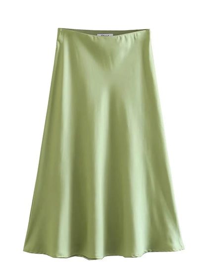 Satin A Line Skirt With Elastic Waist For Women Summer
