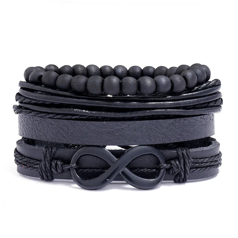 ZORCVENS Men's Handmade Braided Leather Bracelet Set - Vintage Black Punk Fashion Gift