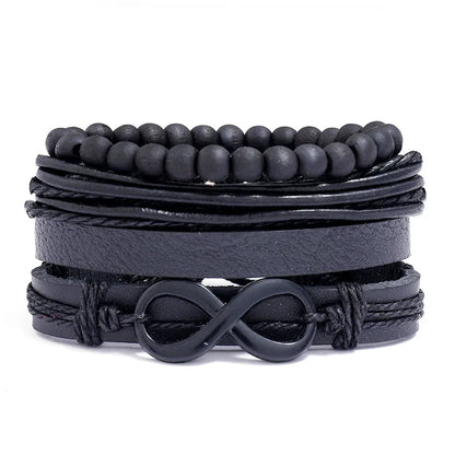 ZORCVENS Men's Handmade Braided Leather Bracelet Set - Vintage Black Punk Fashion Gift