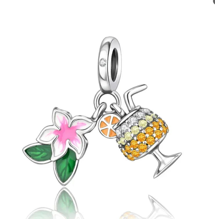 925 Sterling Silver Colorful Infinite Heart Flower Charms with Zircon for Pendant Bracelet Necklace DIY Fine Jewelry