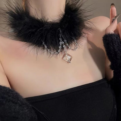Gothic Feather Choker Necklace for Halloween and Christmas Party Fashion Gift for Women and Girls