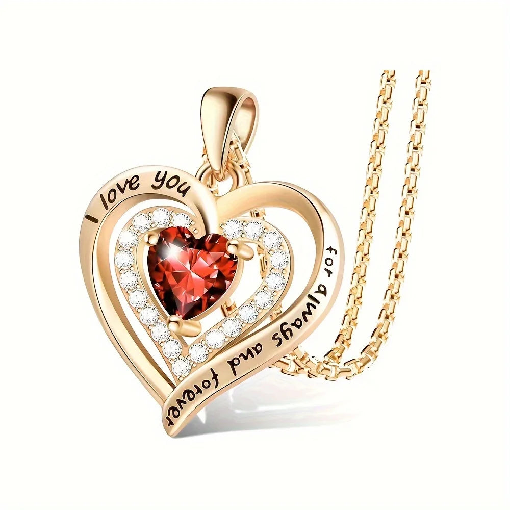 Luxury Red Zircon Pendant Necklace with Rose Flower Gift Box for Women Only Necklace