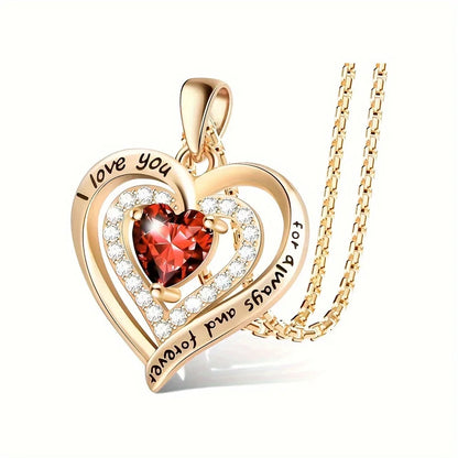 Luxury Red Zircon Pendant Necklace with Rose Flower Gift Box for Women Only Necklace