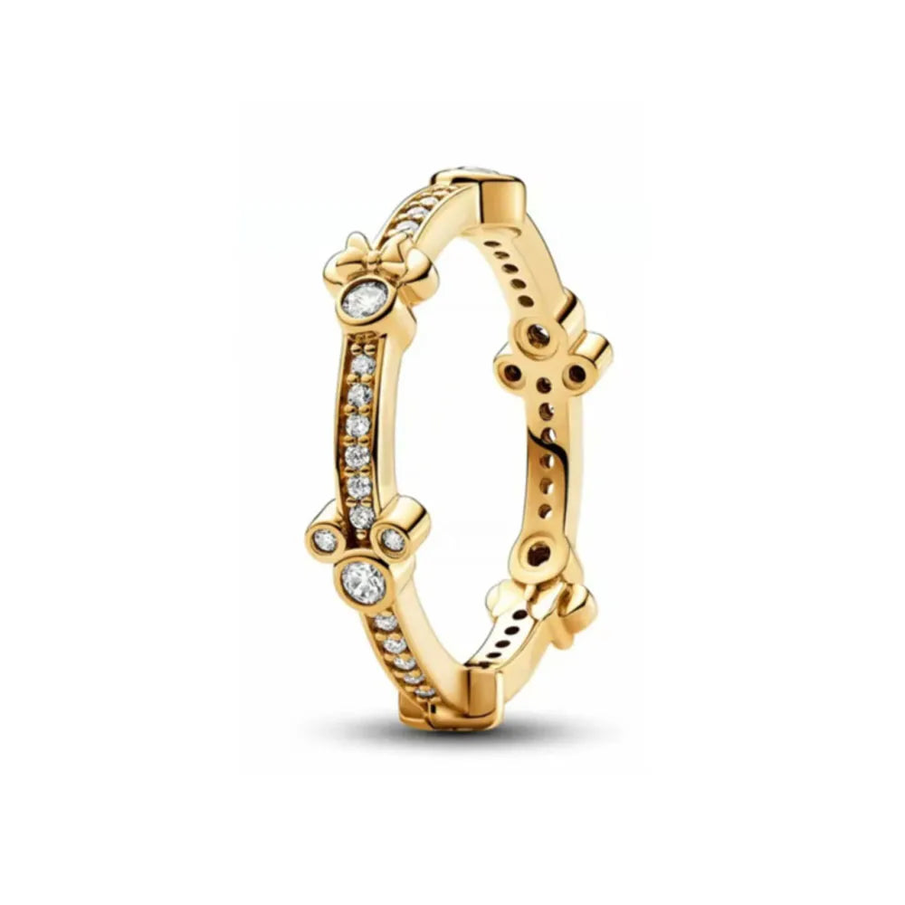 European 925 Silver Gold Bow Ring with Zircon for Exquisite Women's Jewelry at Wedding Parties