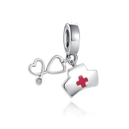925 Sterling Silver Nurse Cross DIY Charms Beads Zircon