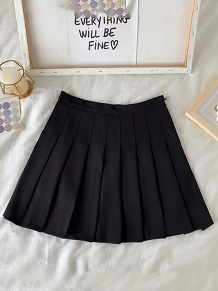 Gothic High Waist A Line Pleated Skirt For Women Black