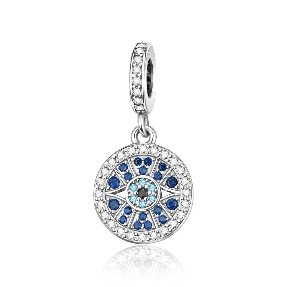 925 Sterling Silver Blue Evil Eye Jewelry Set With Zircon Charms Pendant Ring Earrings For Bracelet Necklace Gift