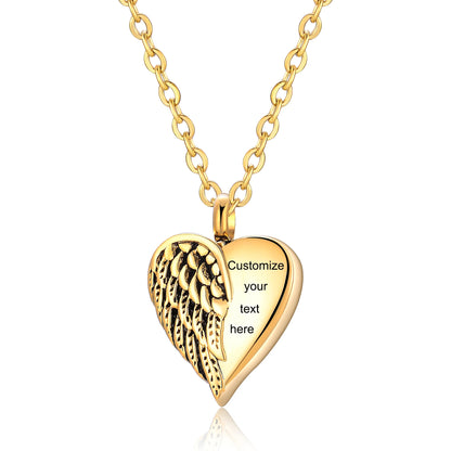 Customized Stainless Steel Angel Wing Heart Urn Necklace Memorial Keepsake Jewelry