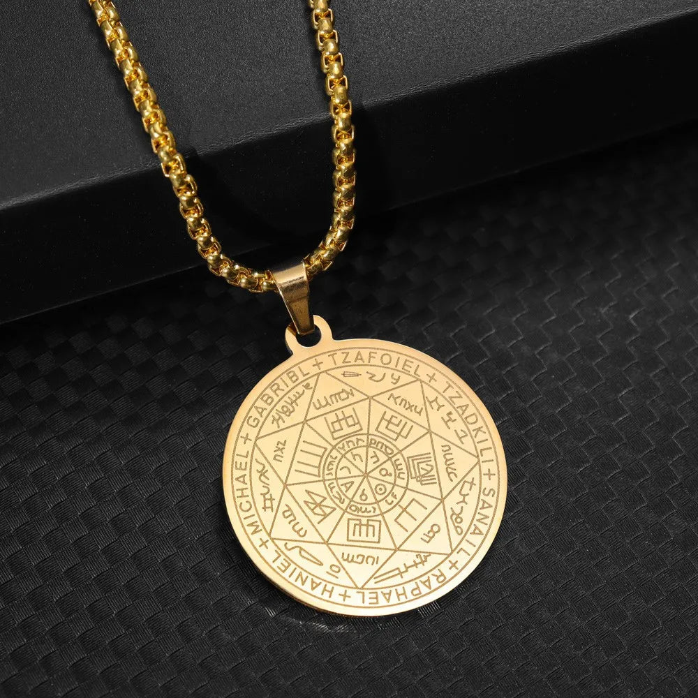 Men's Stainless Steel Seven Archangels Amulet Necklace Spiritual Protection Jewelry