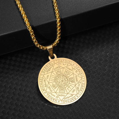 Men's Stainless Steel Seven Archangels Amulet Necklace Spiritual Protection Jewelry